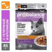 Консервированный корм для кошек Probalance Gourmet Diet с телятиной и кроликом в желе, 85г